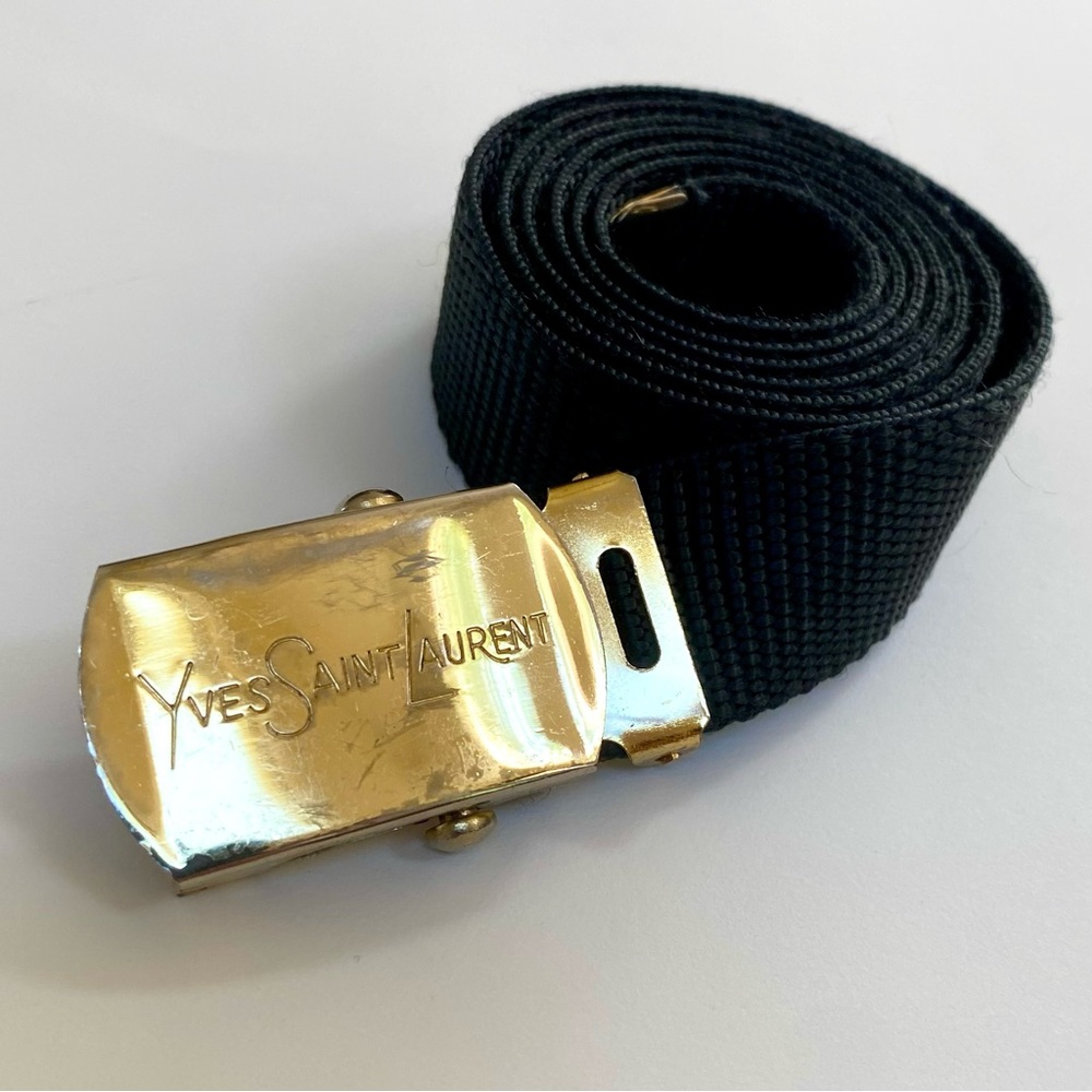 Yves Saint Laurent Black Belt with Gold Clasp